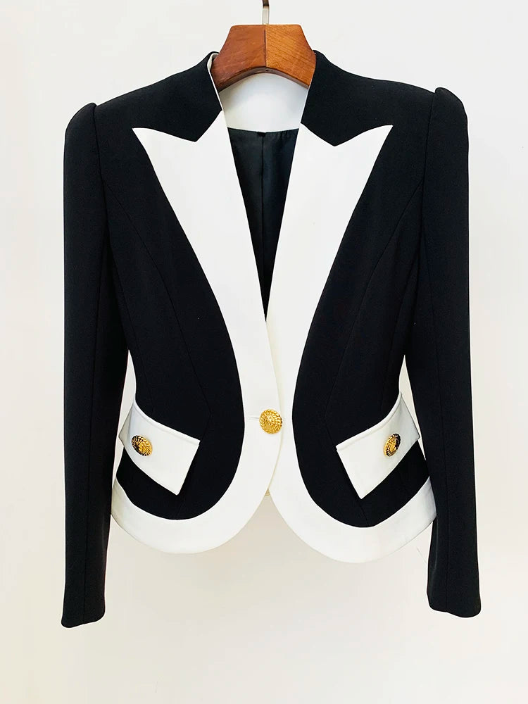 HIGH STREET  Veste de créateur pour femme Blazer à bouton unique à blocs de couleurs