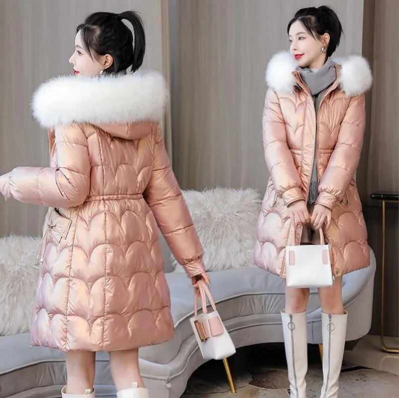 Nouvelle Veste D'hiver Parkas Femmes Manteau Col De Fourrure À Capuche Pardessus Femme Veste Épaisse Chaude Coton Rembourré Puffer Parka Vêtements D'extérieur