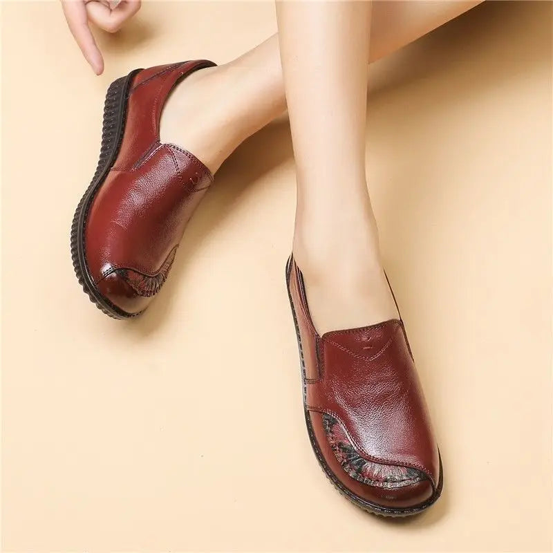 Mocassins décontractés à bout rond et doux pour femmes, mocassins rétro en cuir pour femmes, chaussures de ballet à patch rond de créateur Zapatos Mujer