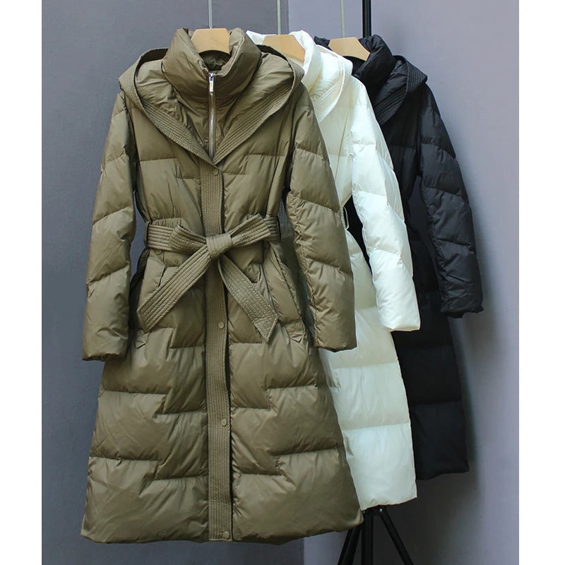 Manteaux d'hiver à capuche au-dessus du genou pour femmes, Parka imperméable épaisse et chaude à manches longues en coton rembourré, nouvelle collection 2025