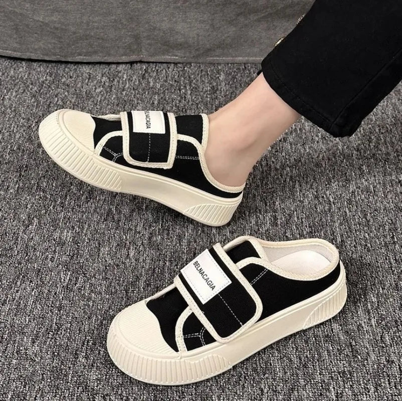 Korean Canvas Shoes Women's 2024 Autumn New Fashion Lightweight Thick Sole Comfortable Flat Shoes Outdoor Walking Casual Shoes