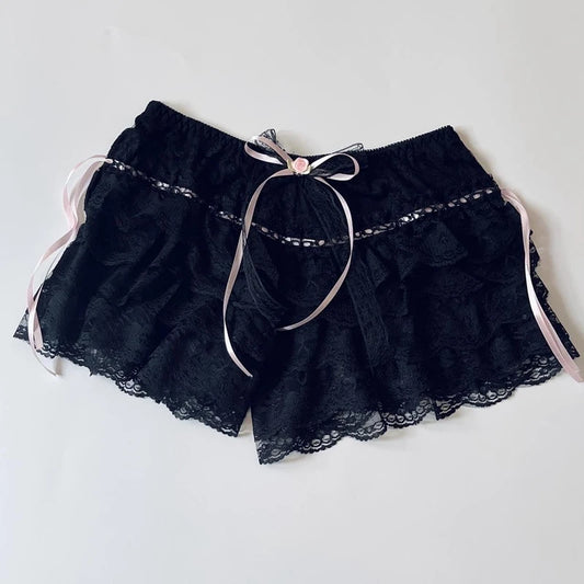 Cottage Coquette Y2K 00s Vintage Shorts Femmes Kawaii Dentelle Garniture Multi-couches Bas Fairycore Rétro Lolita Sweet Pettipants