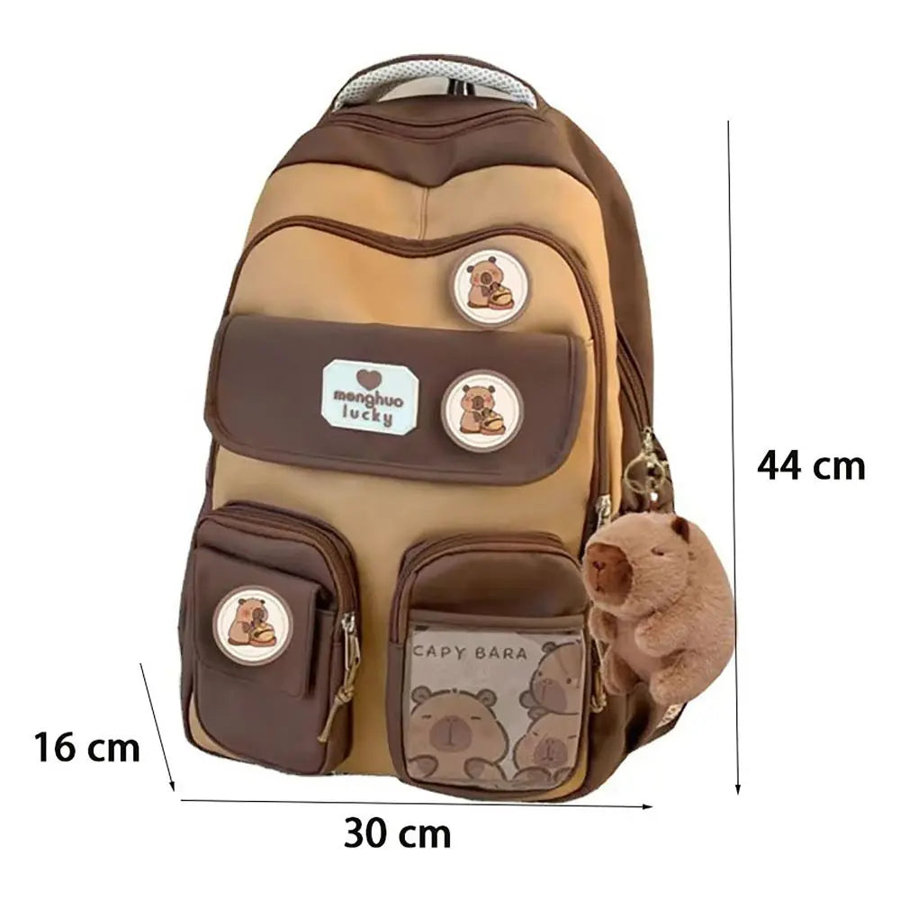 Sac d'école mignon Capybara grande capacité sangle réglable sac à dos polyvalent sac d'ordinateur étanche étudiant