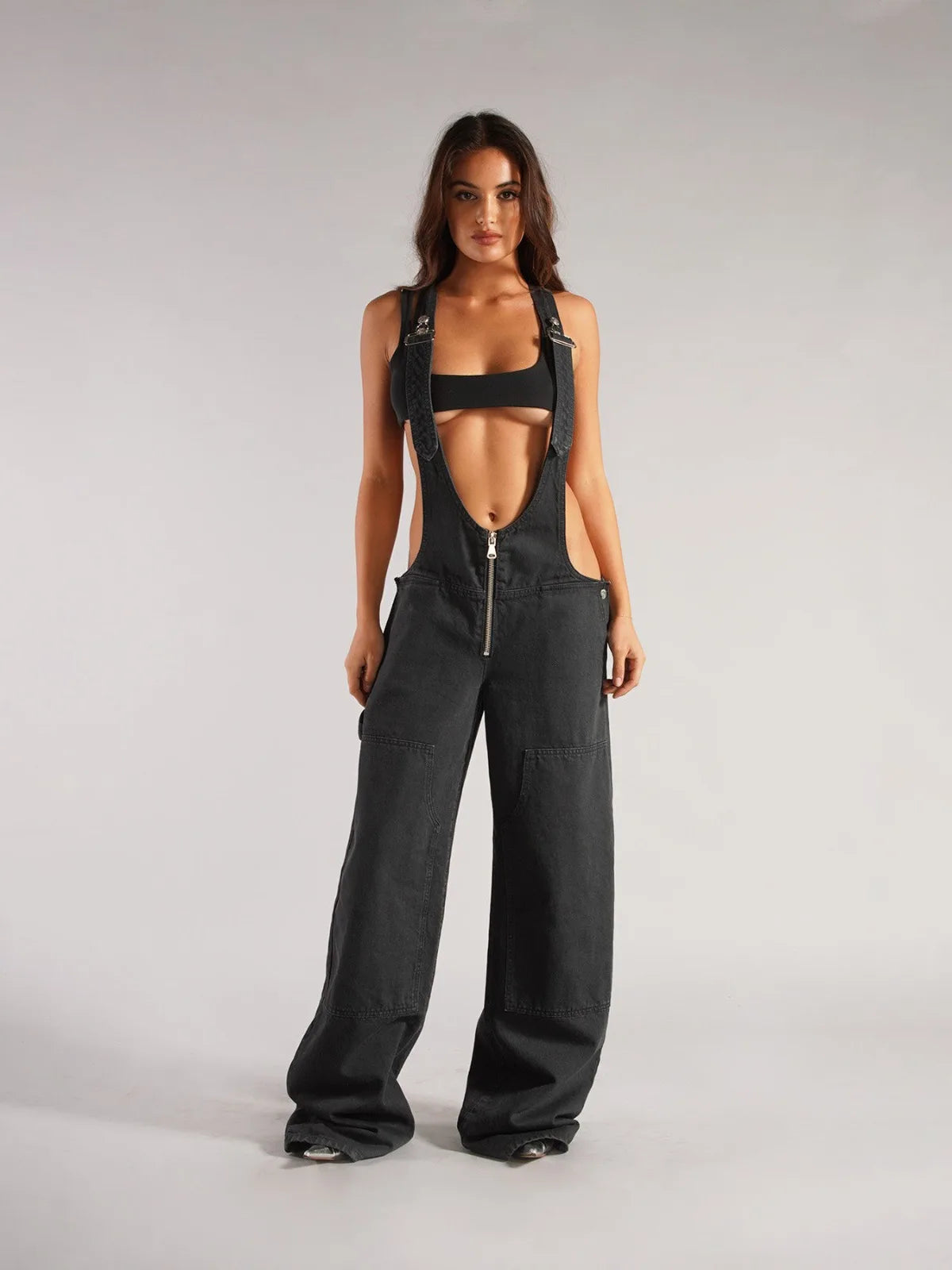 Jumpsuits Women Jeans Overalls Sexy Backless Vintage Full Length Denim Straight Pants Loose Pockets Distressed Washed Casual