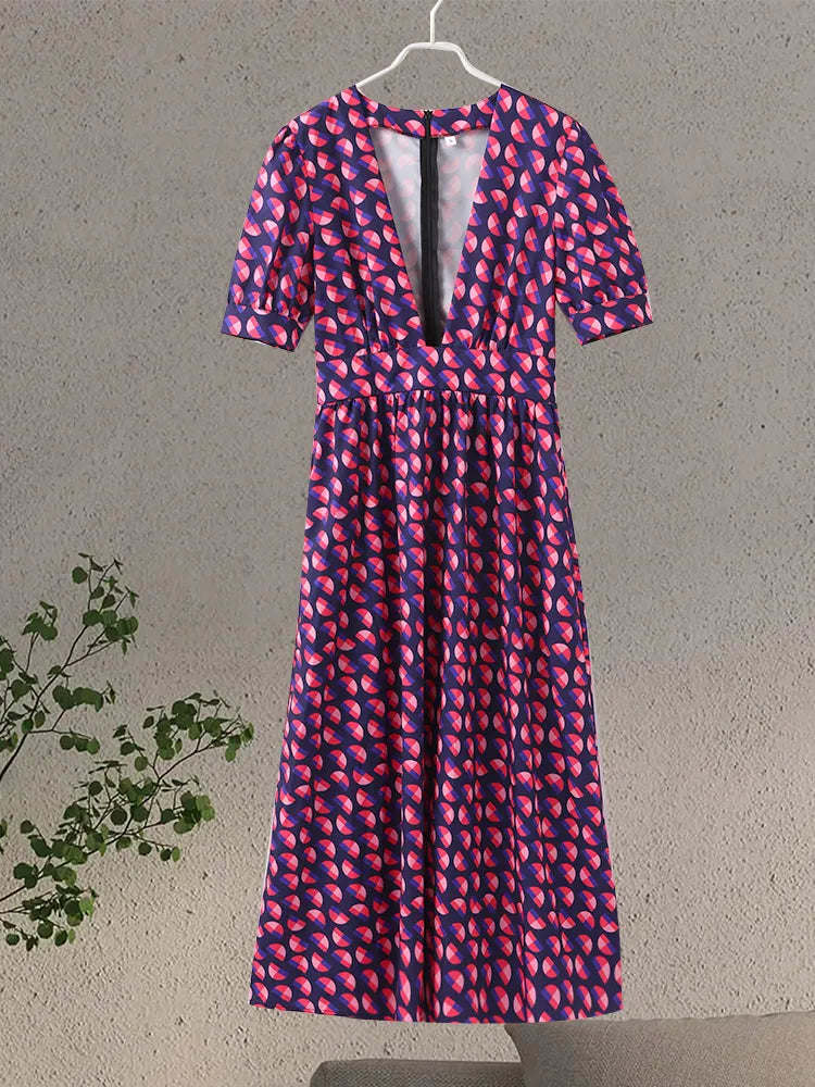 Robe de soirée violette à col en V profond pour femme, tenue de soirée plissée à manches bouffantes, style trapèze