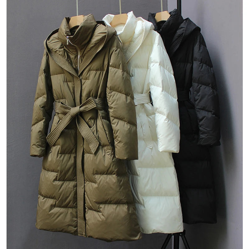 Manteaux d'hiver à capuche au-dessus du genou pour femmes, Parka imperméable épaisse et chaude à manches longues en coton rembourré, nouvelle collection 2025