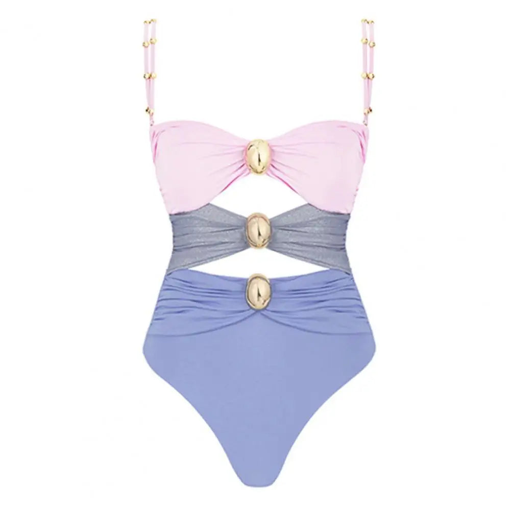 Maillot de bain monokini pour femme Maillot de bain une pièce élégant pour femme Monokini sexy avec décoration de bouton en métal Découpe de contrôle du ventre haute