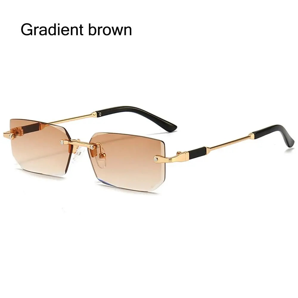 Lunettes de soleil rectangulaires sans monture avec protection UV400 Y2K pour femmes et hommes