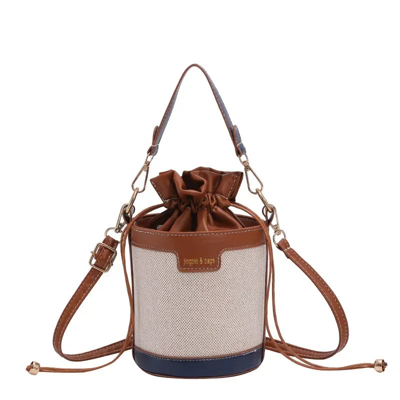 Womens Shoulder Bags Cylinder PU Leather Bucket Ladies Crossbody Bag Casual Drawstring Handbags Purse for Summer Travel Shopping