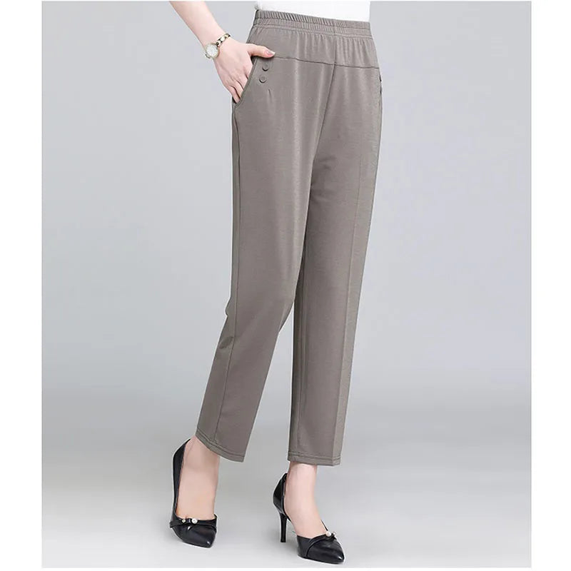 Pantalons de printemps et d'été pour femmes d'âge moyen, taille élastique fine, amples, en coton, pour mères, pantalons décontractés pour femmes