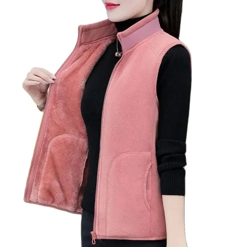 Automne Hiver Femmes Double Face Gilet Manteau Nouvelle Sans Manches Veste Courte Femmes Chaud Manteau De Base Femme Gilet Hauts Vêtements