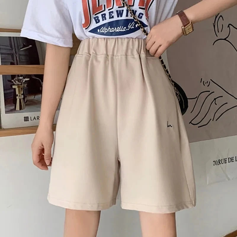 Summer Women Five-point Pants Sweet Casual Harajuku Cotton 2021 Sports Loose Thin Wide-leg Pattern Printing Elastic Girls Shorts