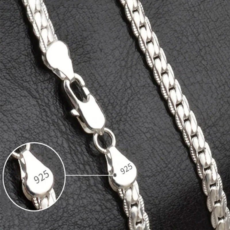 Collier en argent sterling 925 avec chaîne latérale de 6 mm, 16/18/20/22/24 pouces, pour femme et homme, bijoux de fiançailles, de mariage, à la mode