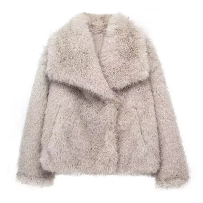 TRAF Winter Faux Fur Coat 2024 Woman New in coats Autumn Fur Plush Fluffy Jacket Warm Red Gray Black White Fur Coat Outerwears