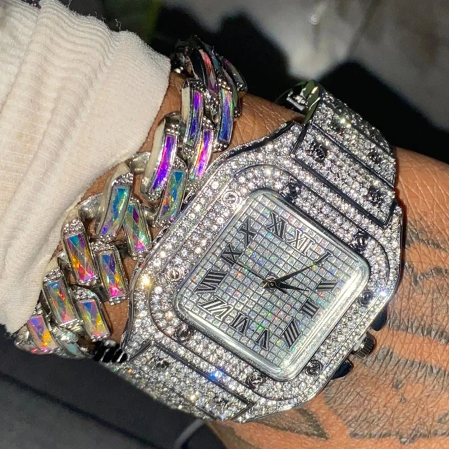 Montres à la mode entièrement glacées pour hommes et femmes, montre carrée en acier inoxydable, strass de luxe, montre à quartz carrée, cadeau de fête Hip Hop