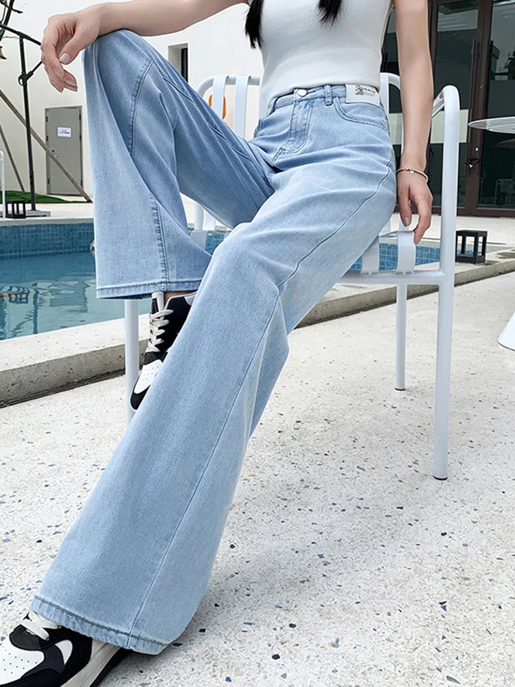 Summer Thin Woman High Waist Trousers Female 2024 New Ice Shreds Loose Washed Streetwear Jeans Black Blue Lyocell Wide Leg Pants