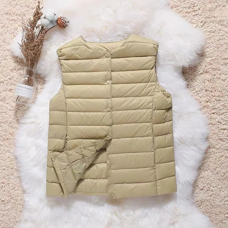 nouveautés femme bureau dame coréenne slim fit blanc canard vers le bas gilet chaud femmes sans manches vers le bas doublure gilet