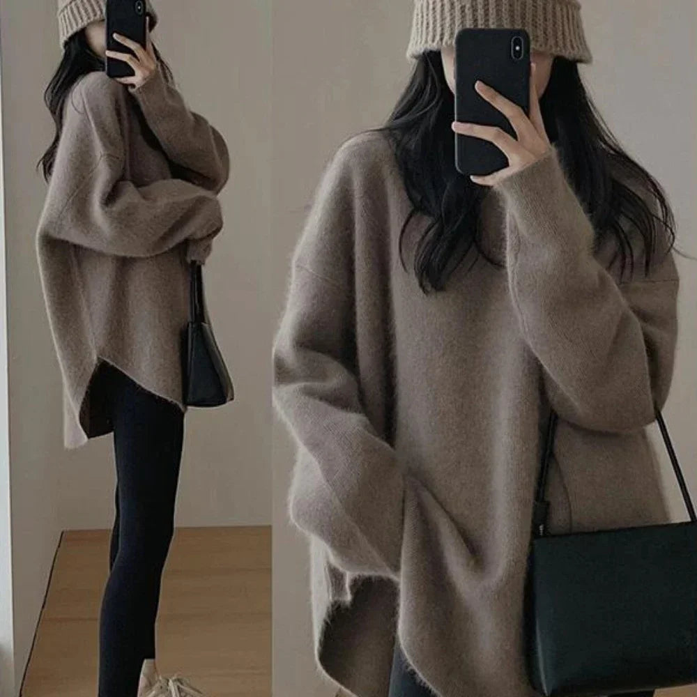 Women's Sweater Long Red Knit Tops for Woman Pullovers Autumn Winter 2024 Y2k Fashion Korea Sleeve Jersey New Collection in Cold