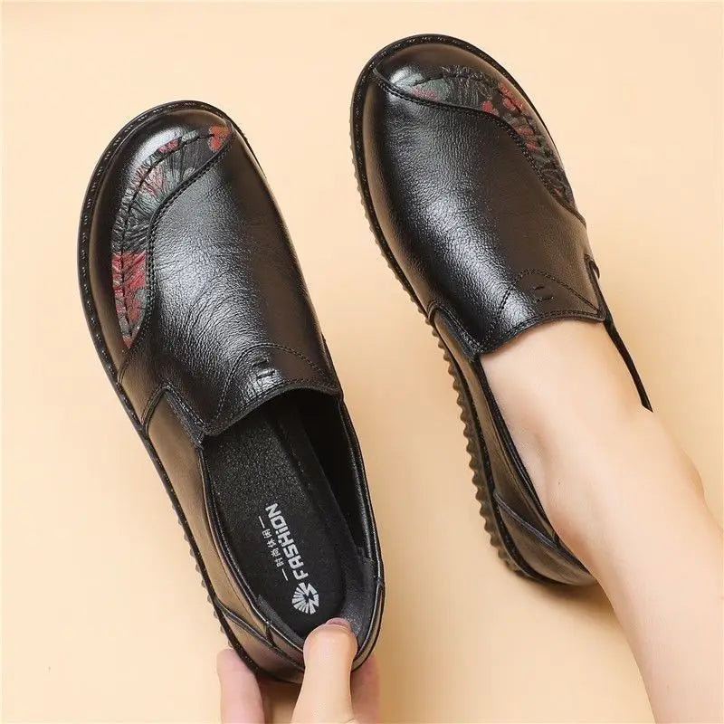 Mocassins décontractés à bout rond et doux pour femmes, mocassins rétro en cuir pour femmes, chaussures de ballet à patch rond de créateur Zapatos Mujer