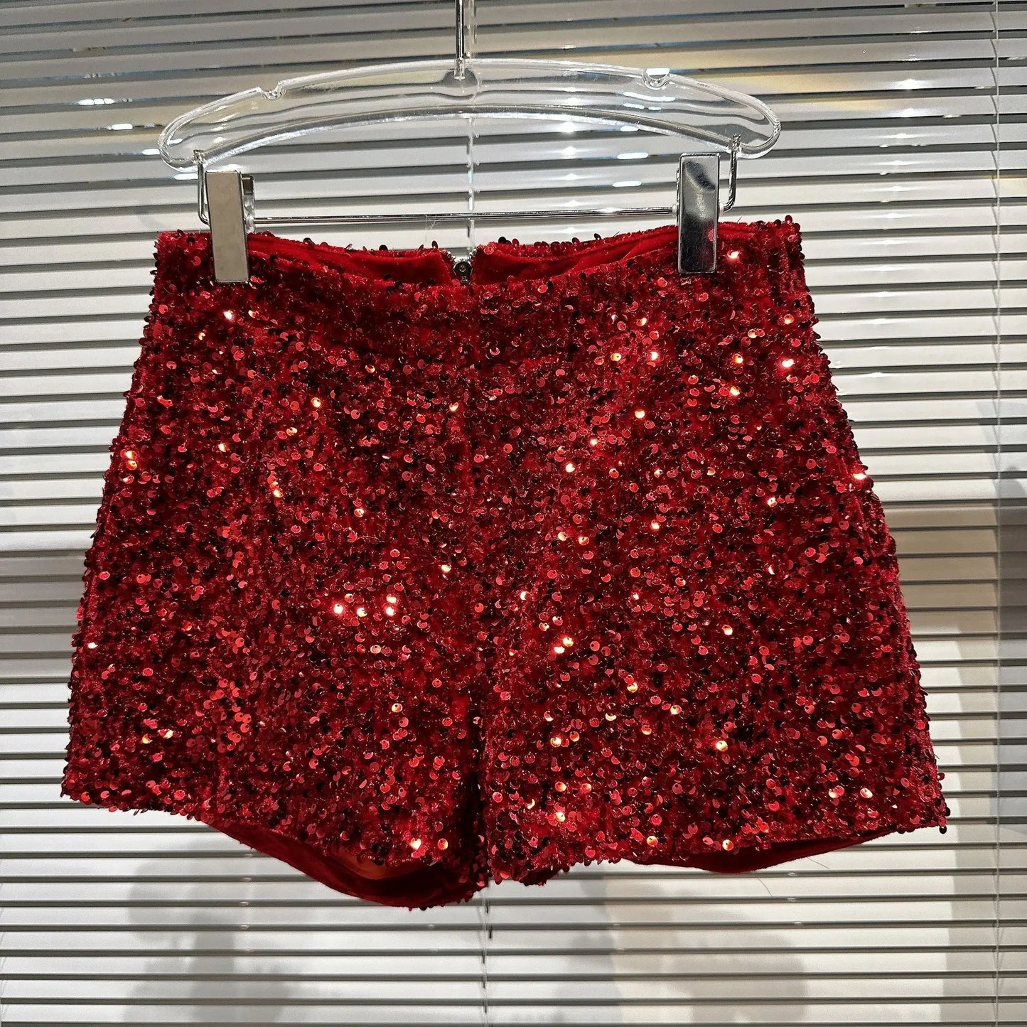 PREPOMP 2023 Spring New Collection Zipper Bright Sequins Slim Shorts Women GH430