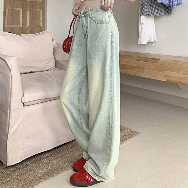 Woman High Waist Streetwear Thicken Flare Jeans Female Y2k Clothes Elegant Thermal Pants Girls Gothic Blue Yellow Denim Trousers