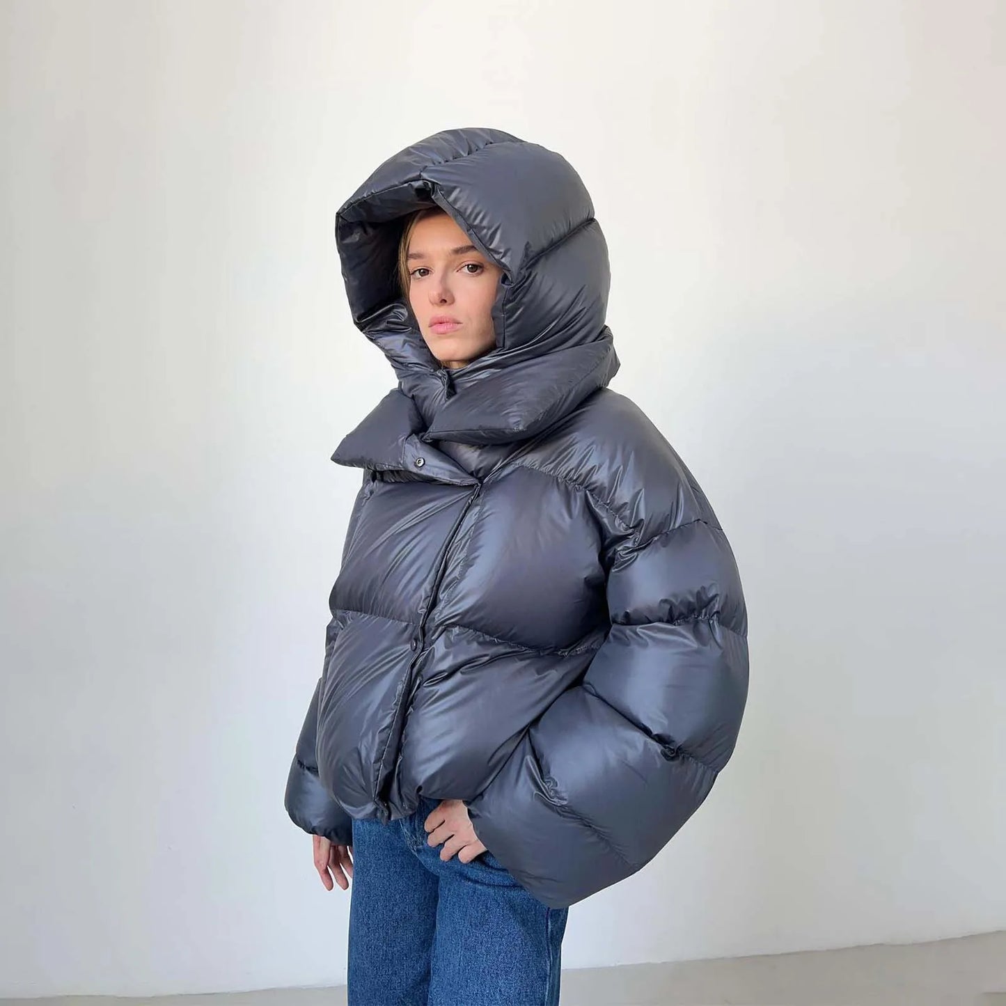 Veste matelassée d'hiver pour femme, parka épaisse et chaude, veste courte à capuche, en coton solide, rembourrée, vêtements d'extérieur