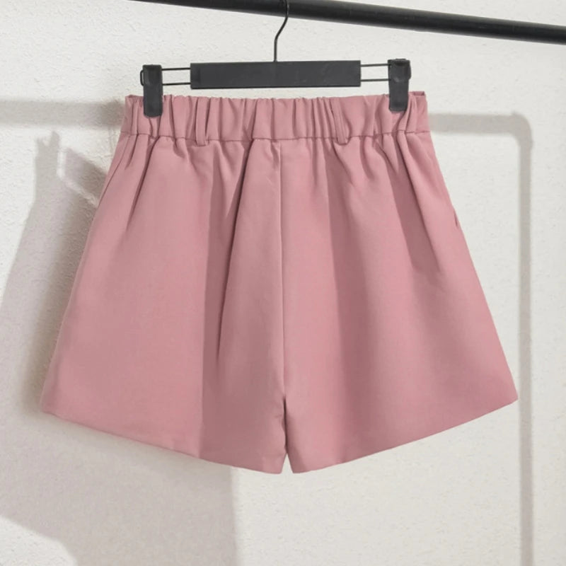 Solid Casual Elegant Trendy OL Office Lady Short Women's Pants Korean Sweet Fashion Elastic Waist Basic All-match Loose Shorts