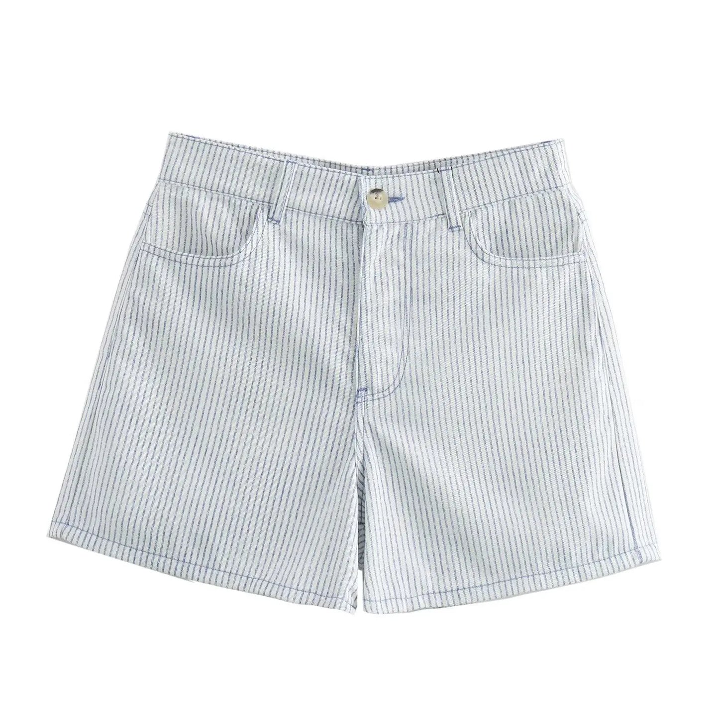 TRAF Striped Bermuda Shorts Woman High Waist Mini Shorts for Women Streetwear Casual Shorts Women Holiday Beach Women's Shorts