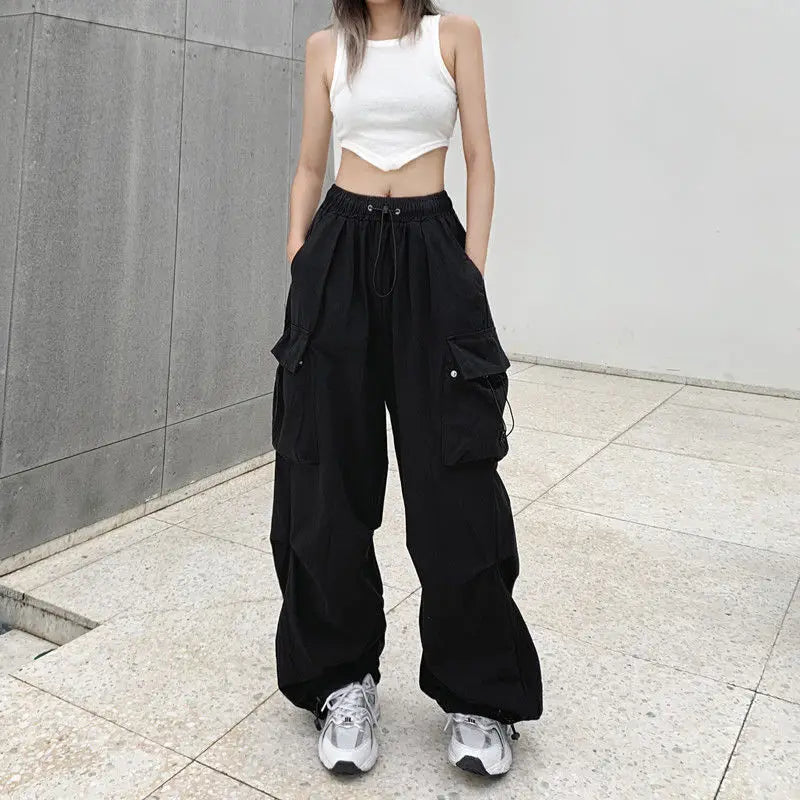 Retro work casual pants for women's summer versatile straight tube drape leggings loose wide leg pants