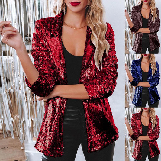 Fashion Sequin Shinny Blazer Jacket For Women Glitter Blazers Coat Stage Party Nightclub Costume Disco Rave Outerwear Chaquetas