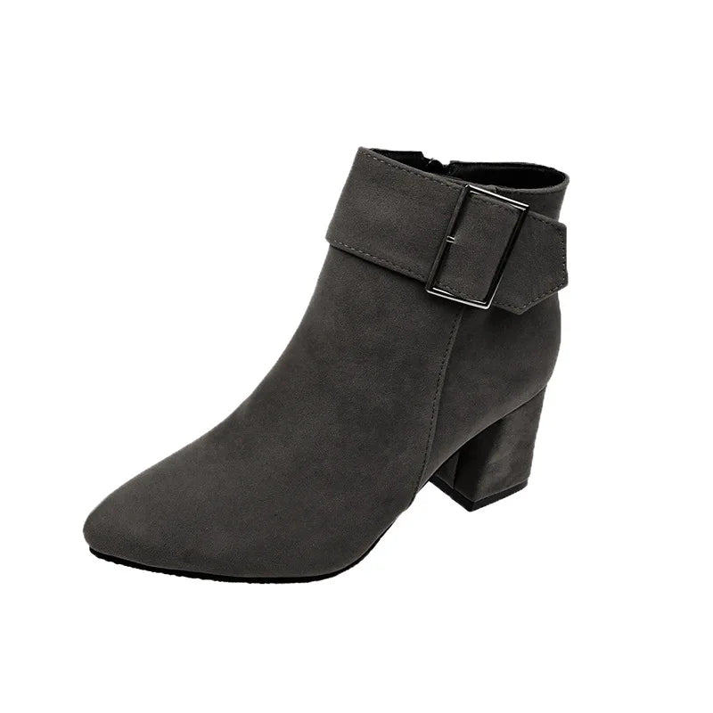 Women Vintage High Heels Ankle Boots Buckle Casual Ladies Sexy Ankle Boots Female Chelsea Boots Plus Size 35-43 Botas De Mujer