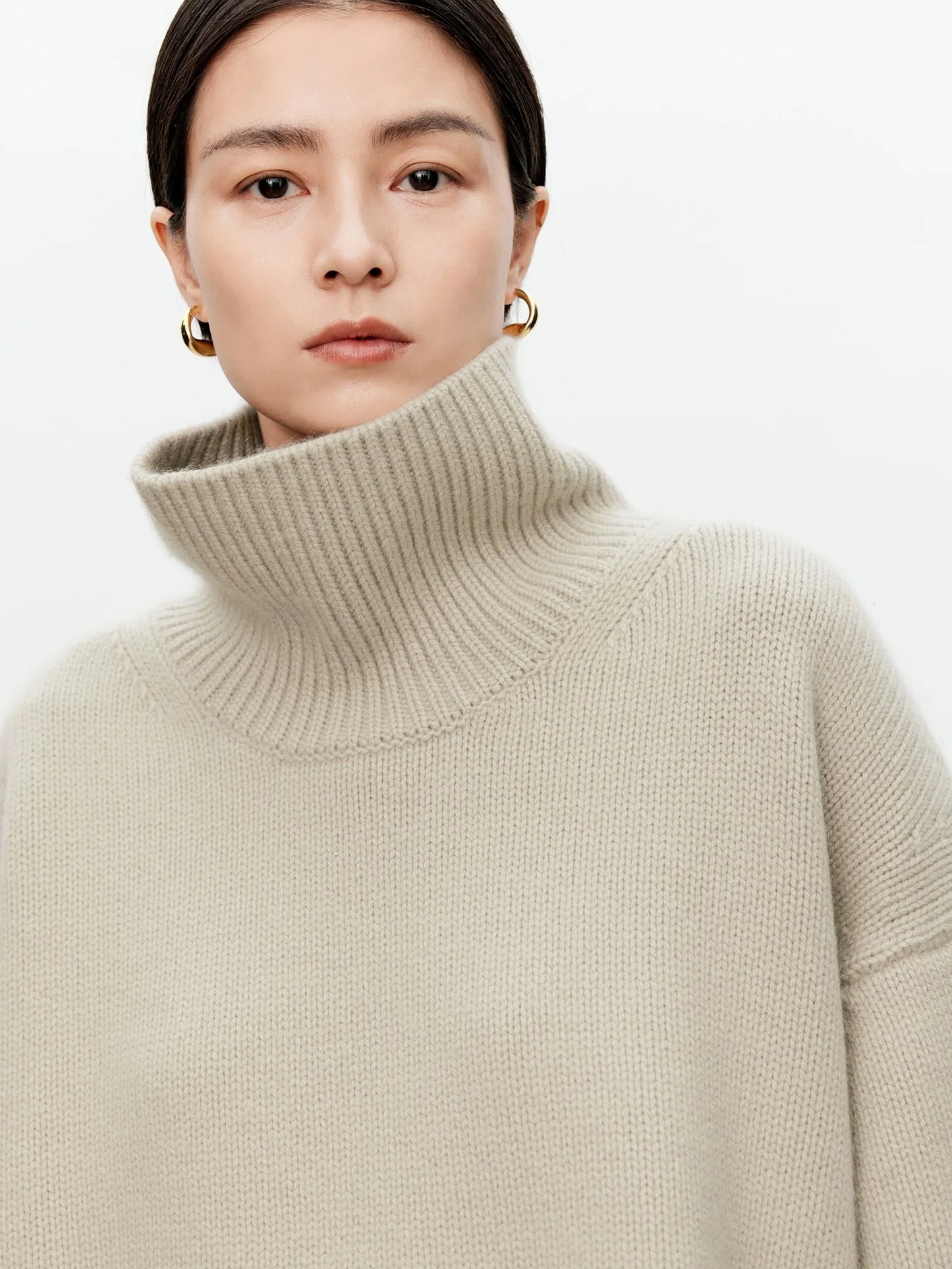 Turtleneck pure cashmere sweater female loose and thick languid lazy wind pullover sweater knitting base WOOL sweater