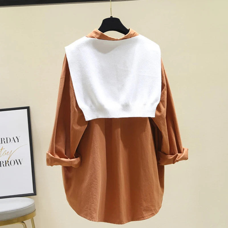 Spring 2022 Female KPOP Fashion Style Cotton Oversized Loose Casual Lapel Buttons Asymmetrical Solid Long Sleeve Shirt Blouse