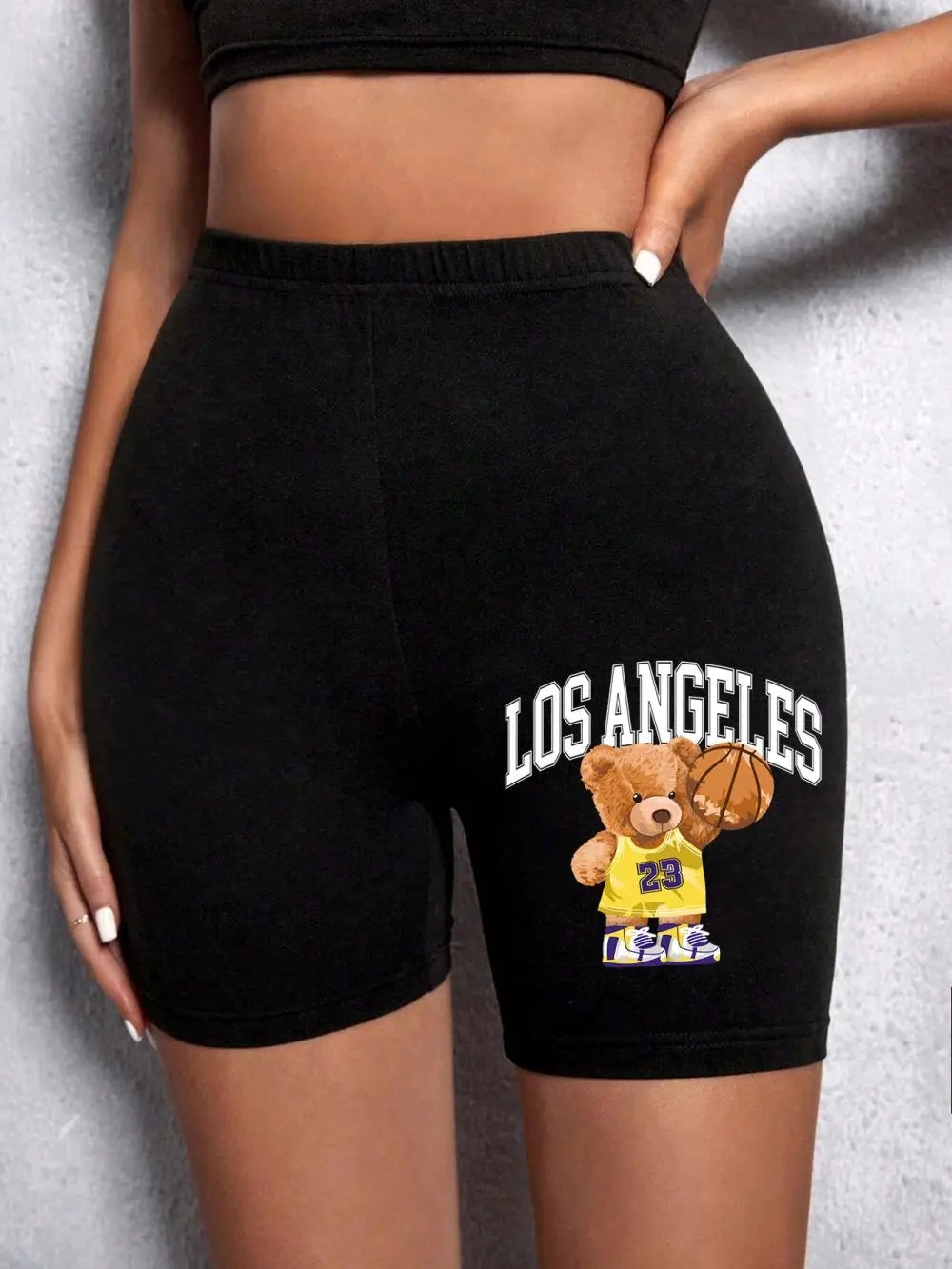 Fashion Women Leggings Short Teddy Bear Appears Funny Graphic Printing Sports Shorts  High Elastic Soft Thin Female Streetwear