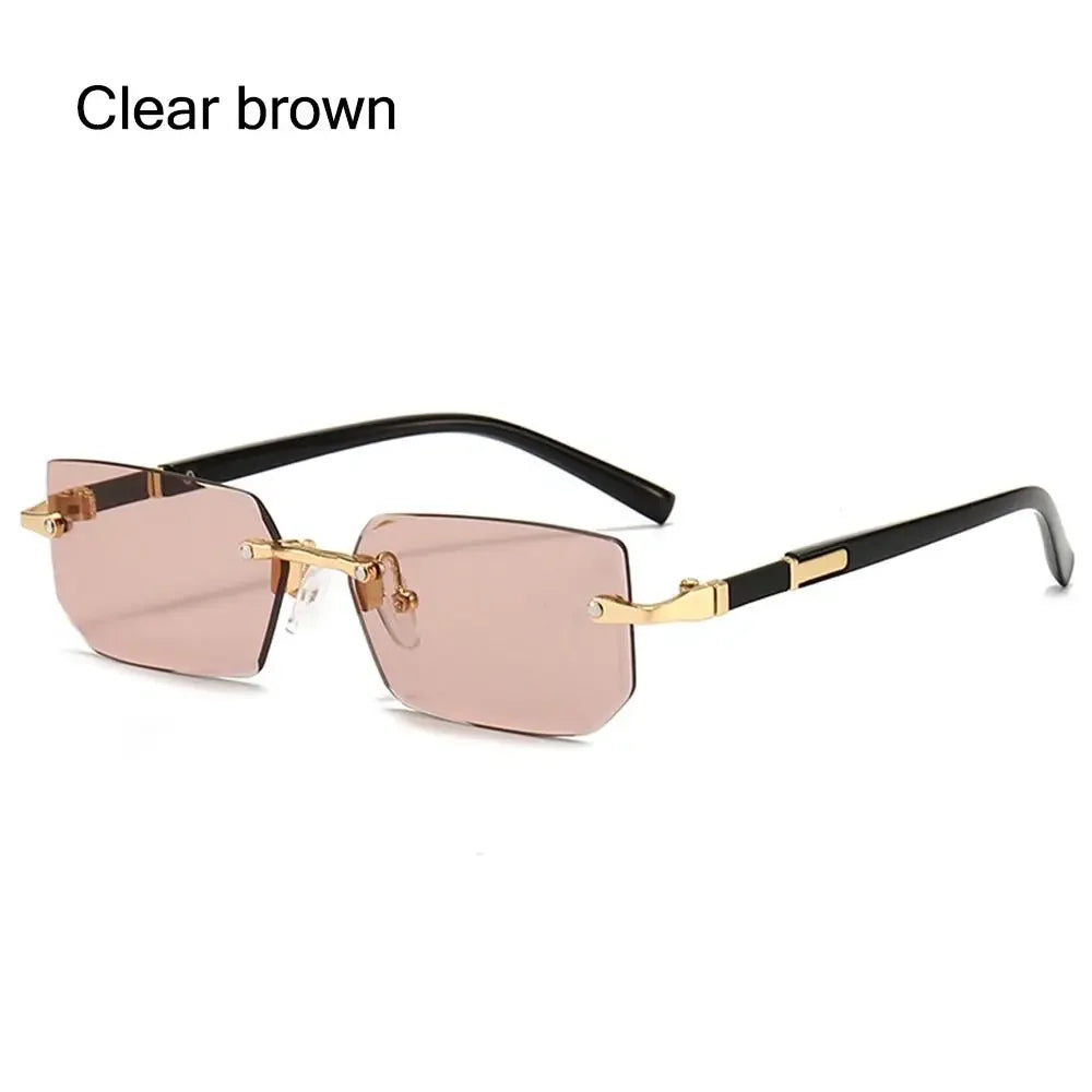 Lunettes de soleil rectangulaires sans monture avec protection UV400 Y2K pour femmes et hommes