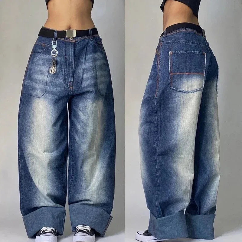 Streetwear Fashion New Pure Black Washed Baggy Jeans Men And Women Y2K Harajuku Casual Gothic High Waist Wide Leg Trousers