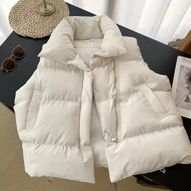 Gilet court chaud d'hiver pour femme, manteau d'automne avec poches, veste décontractée sans manches, gilet solide pour femme