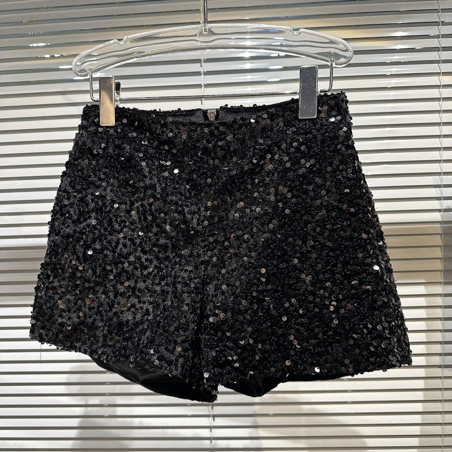 PREPOMP 2023 Spring New Collection Zipper Bright Sequins Slim Shorts Women GH430