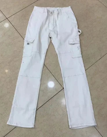 Nouvelle Haute Élasticité Couleur Unie Décontracté Multi-poches Vêtements De Travail Tendance De La Mode Polyvalent Levant La Hanche Long Jeans pour Femmes