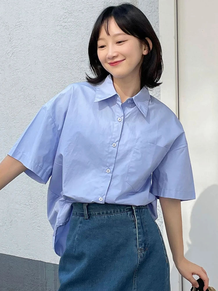 Shirts Women Solid All-match Casual Summer Ladies Temperament Unisex Ins Fashion Ulzzang Classic Korean Style Vintage Basic Chic