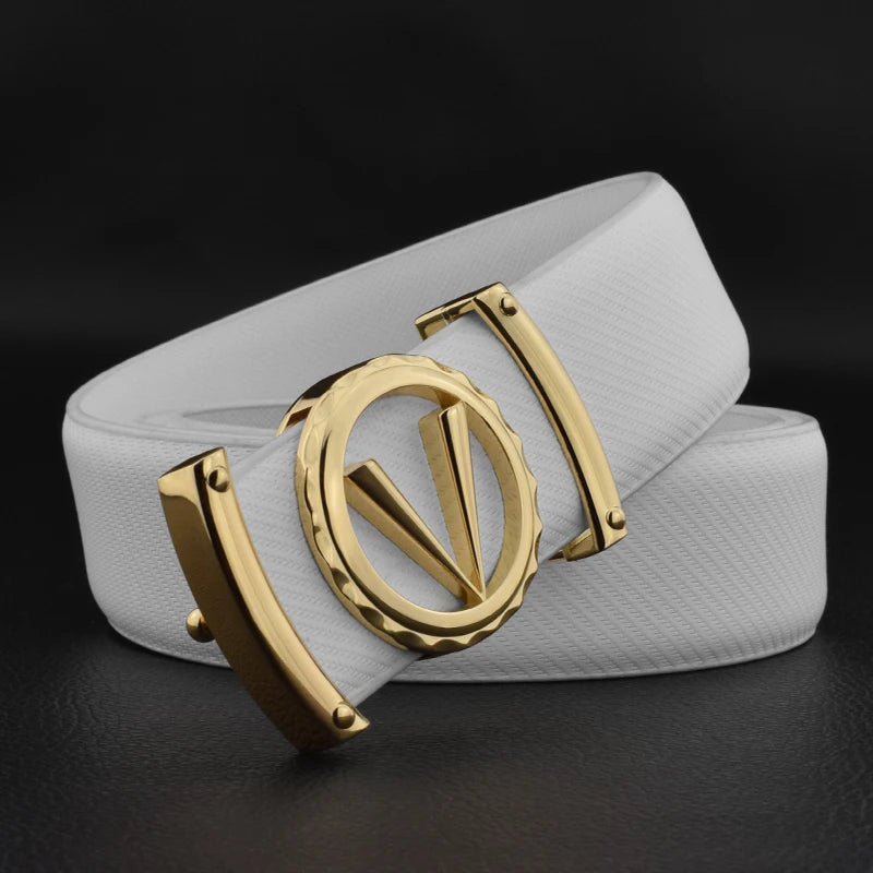 Ceinture de luxe en cuir véritable de haute qualité pour homme, 3,3 cm, avec lettre V, en cuir de vache, blanche