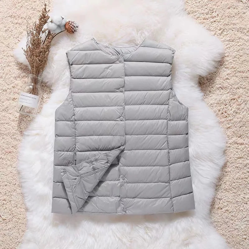 nouveautés femme bureau dame coréenne slim fit blanc canard vers le bas gilet chaud femmes sans manches vers le bas doublure gilet