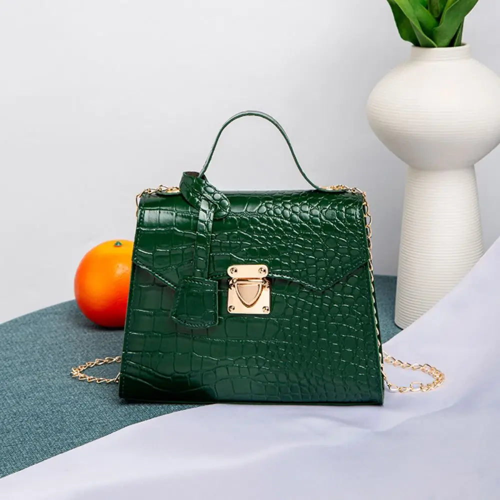 Sac à main rétro exquis pour femmes, sacs à bandoulière tendance en crocodile Kelly, sacs à bandoulière à chaîne de couleur unie pour femmes