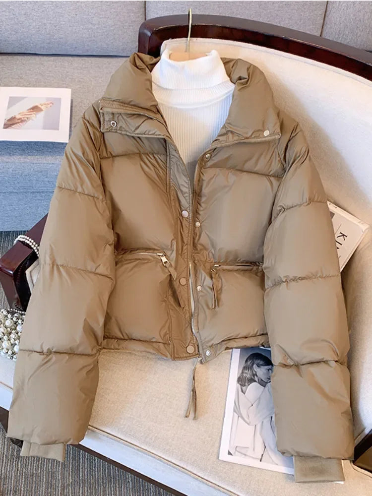 Veste pour femme nouvelle version coréenne col montant veste courte en coton rembourré épaississement parkas chaudes vestes d'hiver pour femmes manteau