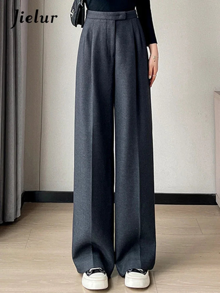 Jielur Autumn Slim High Waist Straight Women's Pants Casual Solid Color Loose Chic Female Wide Leg Pants Fashion Office Ladies