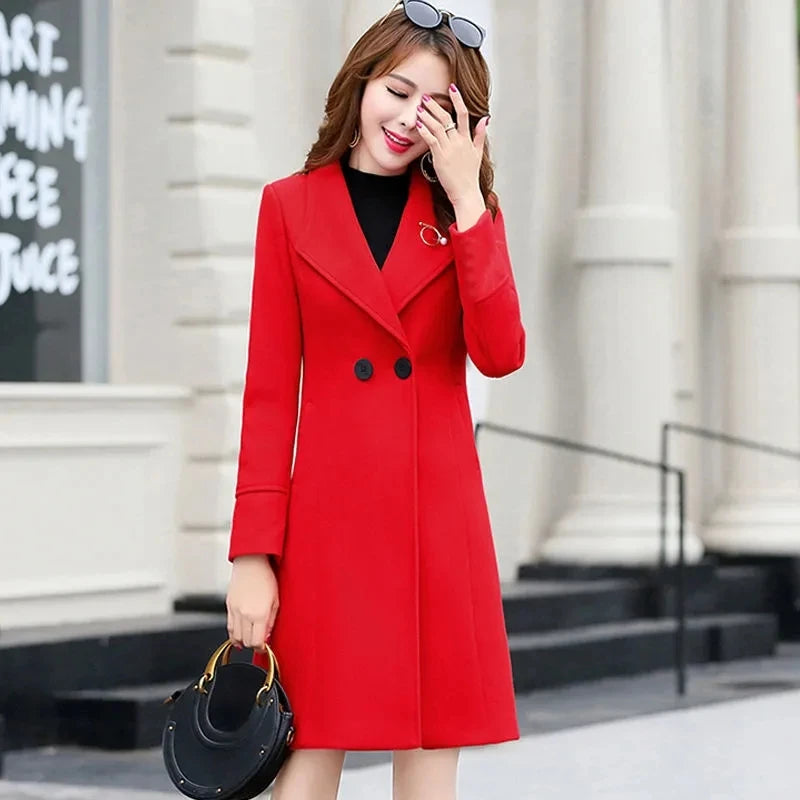 Fashion 2023 Spring Autumn Women New Korean Anti-pilling Suit Collar Mid-length Woolen Coat Female Slim Loose Jacket Trend A680