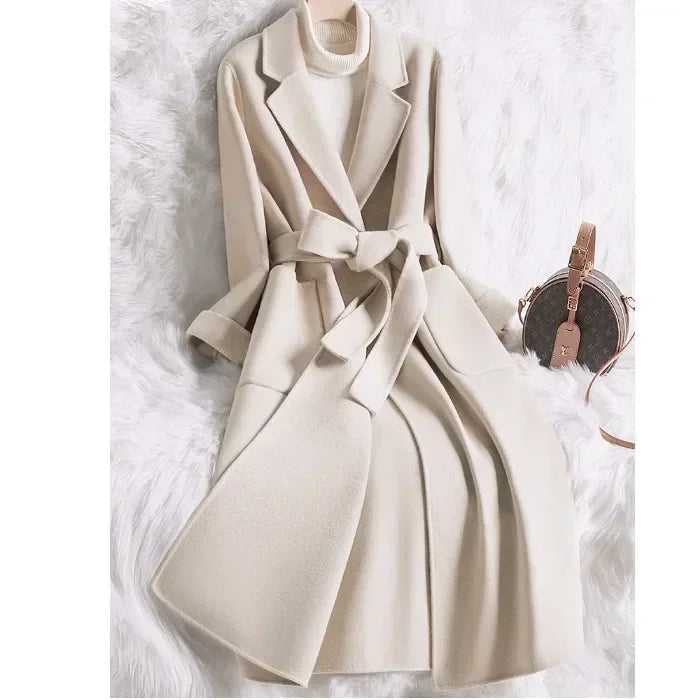 Weight-loss Double-sided Cashmere Coat Women's Mid-length 2024 New Beige Temperament Slim-fit Autumn and Winter Woolen Coat