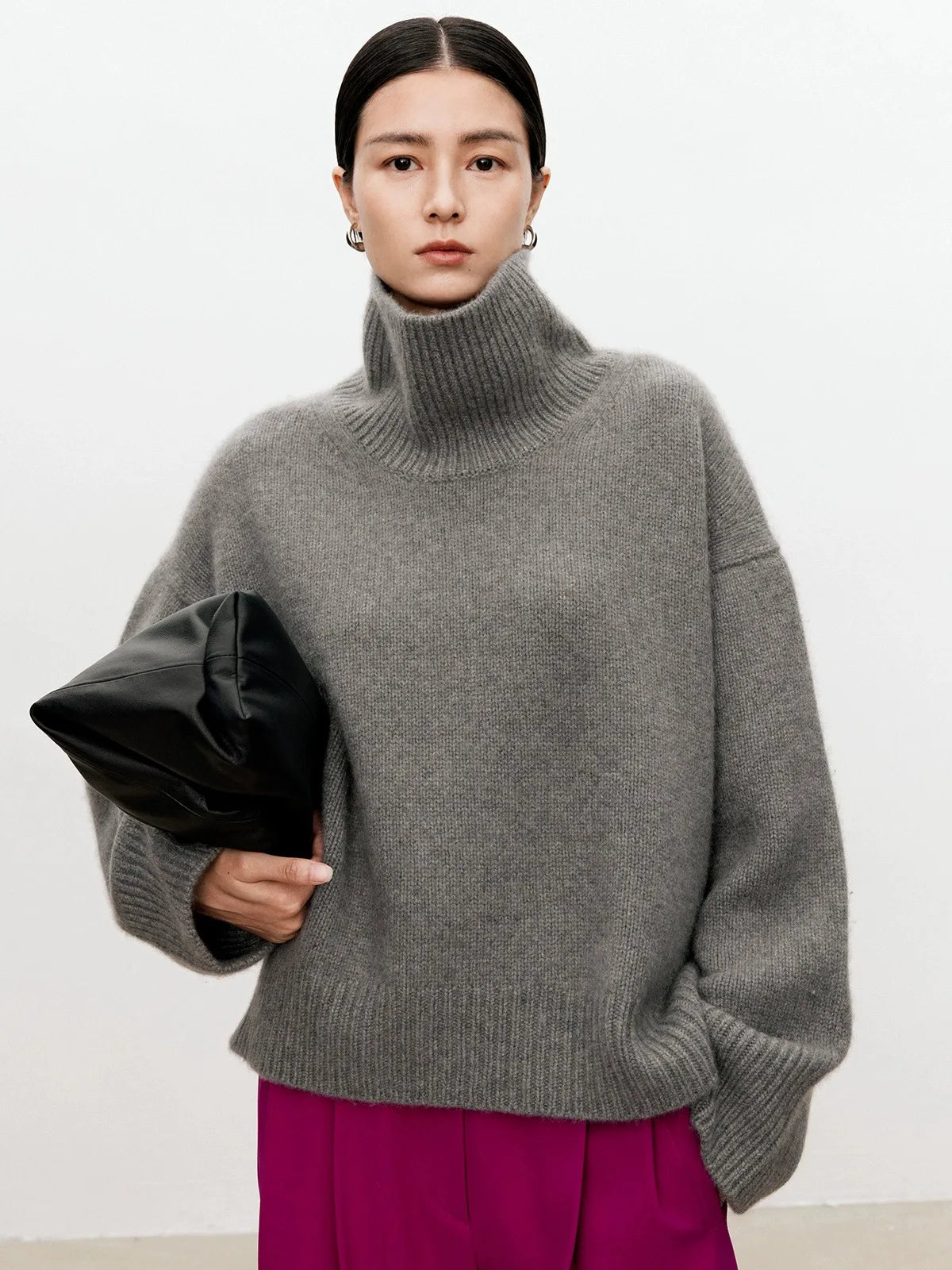 Turtleneck pure cashmere sweater female loose and thick languid lazy wind pullover sweater knitting base WOOL sweater