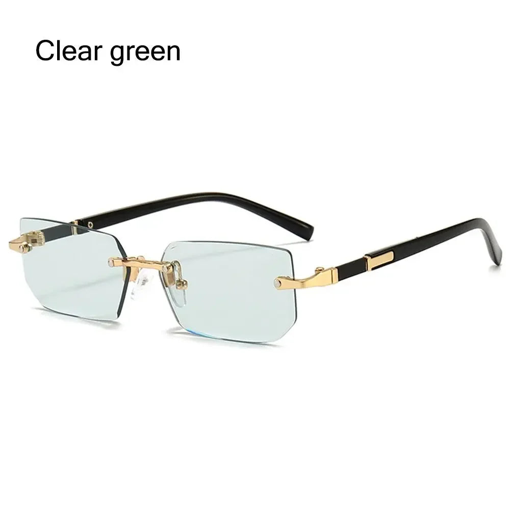 Lunettes de soleil rectangulaires sans monture avec protection UV400 Y2K pour femmes et hommes