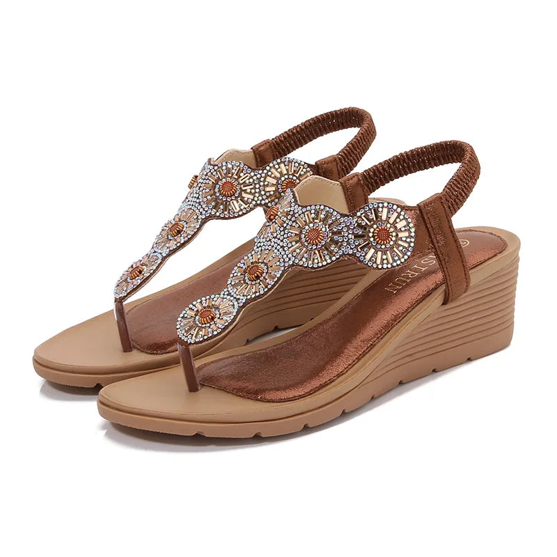 Summer 2024 Women Wedge Gladiator Sandals Flip Flop Shoes Women Bohemia Crystal Casual Beach Sandals 36-42 Women Shoes